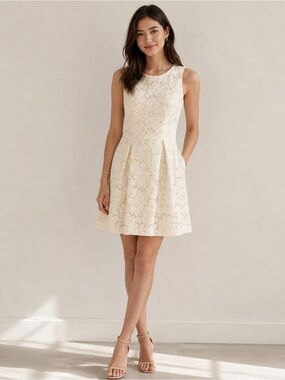 Nanette Lepore Ivory Eyelet Lace Fit & Flare Sleeveless Dress Size 0